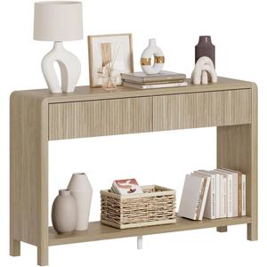 FATORRI Console Table for Entryway Storage, Wood Sofa Tables for Living Room, Couch Table with 2 Drawers for Hallway (47.2 inch, Light Walnut)
