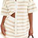 PRETTYGARDEN Women's 2 Piece Shorts Sets Casual Summer 2025 Short Sleeve Striped Sweater Set Matching Beach Vacation Outfit (XL)