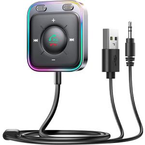 JOYROOM Bluetooth 6.0 AUX Car Adapter, Dual Mics Noise Cancellation, Plug-and-Play, Multifunction Button, 3.5mm Audio Adapter Bluetooth Receiver for Car Hands-Free Calls & Music, Gift for Men, Black