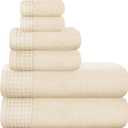 GLAMBURG 100% Cotton Ultra Soft 6 Pack Towel Set, Contains 2 Bath Towels 28x55 Inches, 2 Hand Towels 16x24 Inches & 2 Wash Coths 12x12 Inches, Compact Absorbent Lightweight & Quickdry - Ivory
