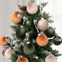 TonJin Christmas Tree Ornaments Velvet Balls 12 Pack, 3.15"/80mm Glitter Shatterproof Hanging Flocked Large Xmas Bulbs Decorations, Lightweight,Green Burnt Orange Neutral Holiday Party Home Decor