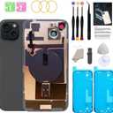 Back Glass Replacement for iPhone 15 with Repir Tools, Big Hole Rear Back Cover Glass Replacement All Carriers with Pre-Installed Adhesive and Repairing Tool Kits (Black)