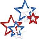 Blulu 6 Pieces Labor Day Decorations Wooden Star Signs Patriotic Decoration Christmas Table Decor for Home Tiered Tray Shelf Party Decor (White,Blue and Red with Glitter)
