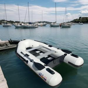 10FT Inflatable Boat,2-3Person Portable raft,2 Aluminum seat Board and 5 Aluminum Floor,3 Independent air Tubes,14 inch Large Float.No disassembly Required, Ultra Portable Design