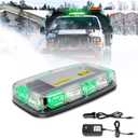 Rechargeable Strobe Light Wireless Battery, High Low Brightness, 17 Flashing Mode, 48pcs Led, Beacon Roof Top Hazard Flash Warning Lights for Vehicles Trucks Snow Plows Postal Mail UTV, White Green