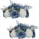 NUPTIO Flower Ball Centerpieces for Tables: Dusty Blue & White Artificial Rose Fake Floral Arrangement for Wedding Party Centerpiece Decorations 9.4 Inch Diameter 2 Pcs