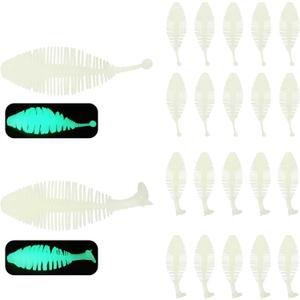 Eupheng 20PCS Soft Plastic Swimbait, Ribbed Plastic Baits with Tickle/Paddle Tail, Fishing Worms Bionic Soft Leech Fishing Minnow Bait for Bass, Pike, Trout, Walleye