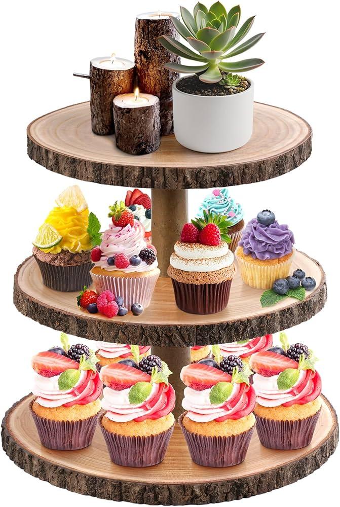 3 Tier Cupcake Stand Wood Dessert Stands CupcakeTier Stand Rustic Cupcake Display Holder Stand Farmhouse Cake Stand for Dessert Table Displays, Birthday, Theme Party, Graduation, Baby Shower Tea Party Decoration