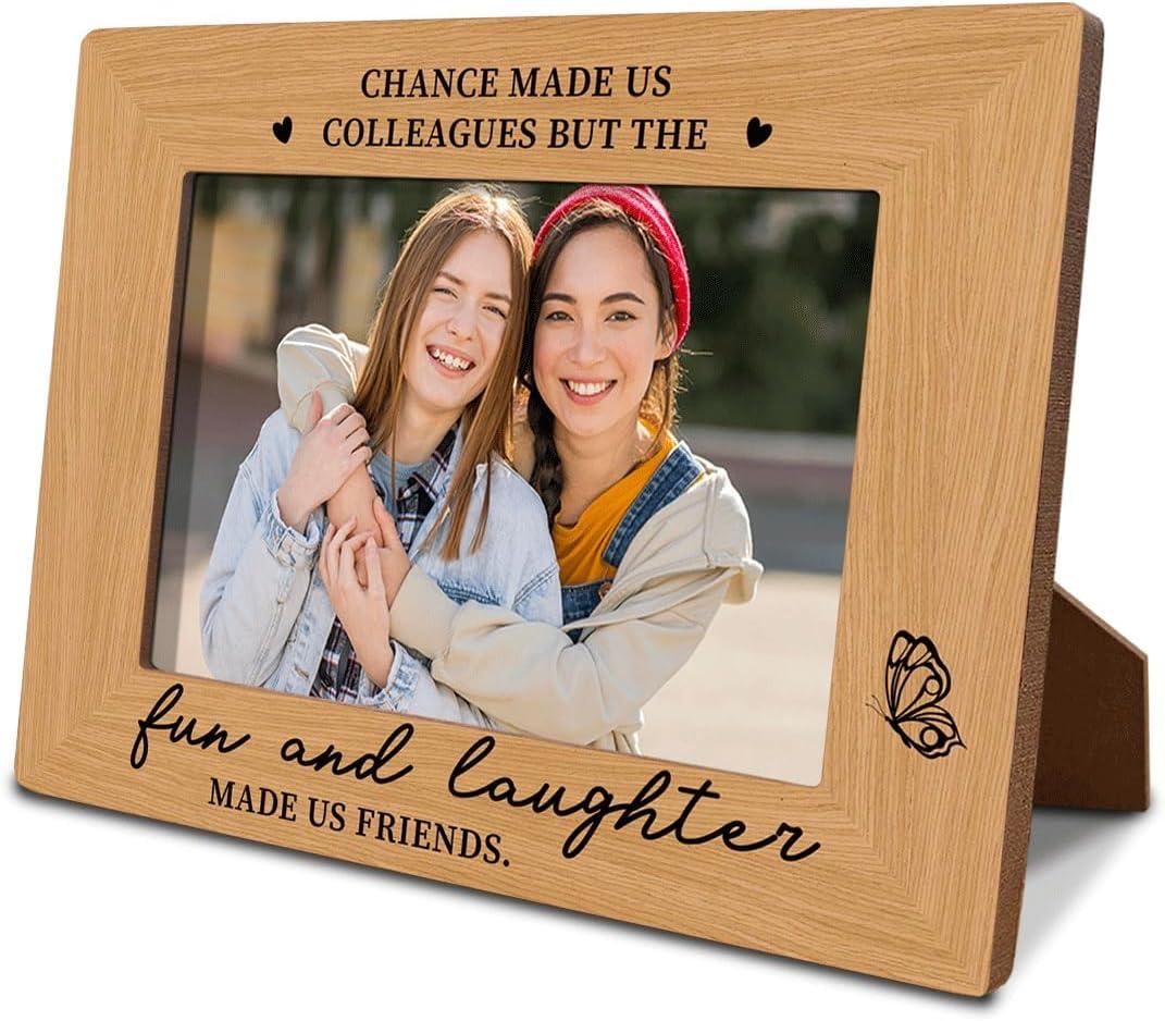 Goodbye Farewell Gift for Colleagues, New Job Gift Leaving Gift for Friend Colleagues, Chance Made Us Colleagues but the Fun and Laughter Made Us Friends Photo Frame, Photo Gifts Wooden Picture Frame