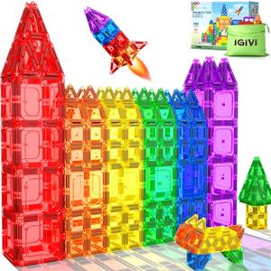 100PCS Magnetic Tiles - Mini Magnetic Blocks for Toddlers, Preschool Educational Toys for Kids Ages 3+, Toddler Essential Travel Toy, Creative Gift for Boys & Girls