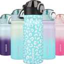 BJPKPK Insulated Water Bottle 18oz Stainless Steel Water Bottles With Straw And Carry Handle Double Wall Metal Thermos,Sky Blue Leopard
