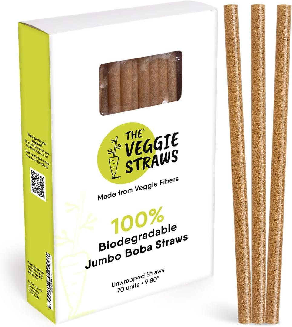 70 PCS of 9.80 Inches Unwrapped Biodegradable Jumbo Boba Straws  Made of Vegetable Fibers, Best Environment Friendly Drinking Straws for Hot and Cold Beverages