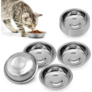 Stainless Steel Cat Bowl - Shallow Wide Flat Cats Food Bowls,Metal Kitten Dishes Whisker Friendly Fatigue Relief,Replacement Basic Kitty Plates for Elevated Stand,Dishwasher Safe Set of 12