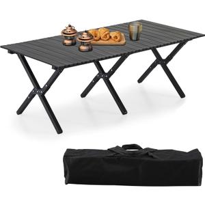BOOSDEN Aluminum Folding Camping Table, Portable Foldable Picnic Table, Outdoor Lightweight Roll-up Camping Table, Collapsible Camp Table for Beach,Party, Patio, BBQ, Travel, Backyard (Black)