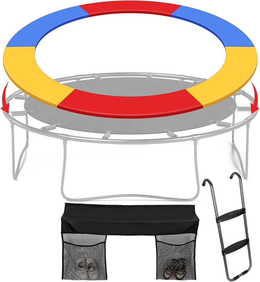 Trampoline Accessory Set, Trampoline Pad, Wide Step Trampoline Ladder and Trampoline Storage Bag, Trampoline Replacement Safety Pad Spring Cover, No Holes for Pole for Outdoor Indoor( (14FT)