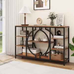 GiftGo 47" Industrial Console Tables for Entryway Rustic Sofa Table Behind Couch 4 Tier Wooden Shelves Entry Table with Storage for Foyer, Hallway, Front Door,Living Room (Rustic Brown, 47")
