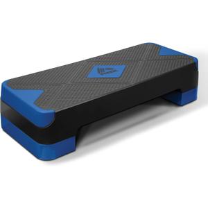 RBX Aerobic Step Platform with Non-Slip Textured Surface -2-Level Adjustable Steppers for Exercise, Compact, Lightweight, Easy-to-Store Exercise Step & Fitness Step Bench (Black/Blue)