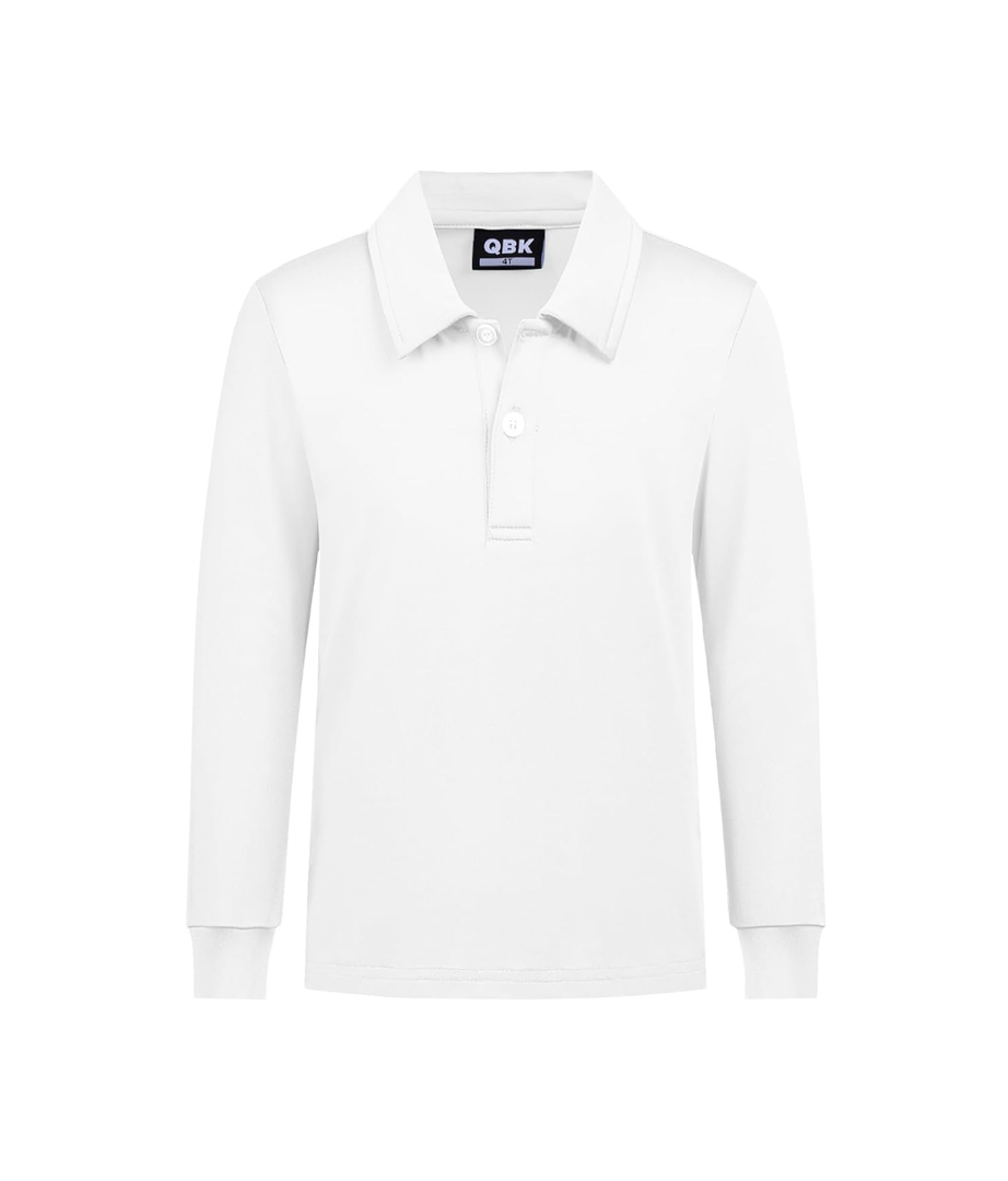 QBK Boys' Performance Polo Kids Collared Golf Shirts Long Sleeve School Uniform for 4Y