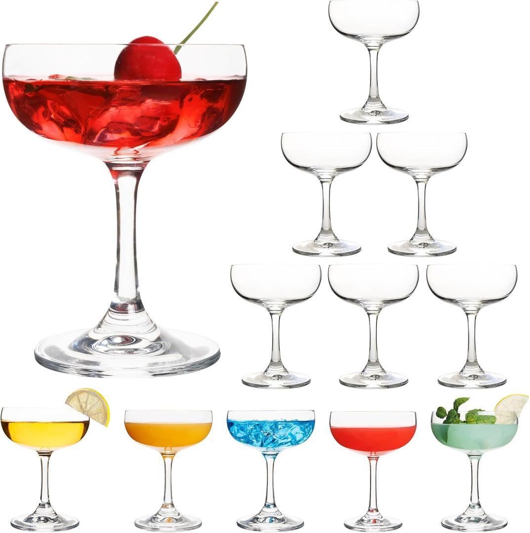 Set of 12 - Champagne Coupe Glasses, 7 Oz Clear Cut Rim Martini Glass with Short Stable Base, Ideal for Parties, Birthdays and Bars, Dishwasher safe