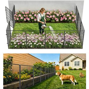 3-Layer No Dig Metal Dog Fence for Yard, 32in x 23.6ft, 10 Panels