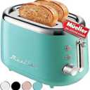 MÜELLERHOME Retro Toaster 2 Slice, 7 Browning Levels, 3 Functions (Reheat, Defrost, Cancel), Removable Crumb Tray, Under Base Cord Storage, Turquoise