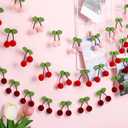 Jexine 3 Pieces Cherry Garland Decor Summer Cherries Party Decoration Pom pom Felt Bunting banner 6.6 Ft Colorful DIY Fruit Hanging Ornaments for Baby Birthday Wedding(Red, Pink, Rose-red)