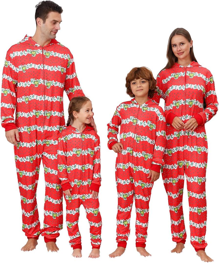 ANGELGGH Ugly Christmas Onesie Pajamas for Family, Lazy Family Matching One-Piece PJs, Holiday Sleepwear for Women Men Couple (Women, L, Red Stripe)
