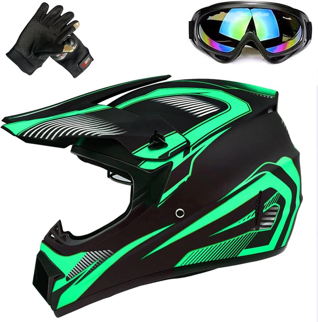 Motorcycle Helmet, Motocross ATV Helmet with Gloves, Glasses, for Adults, Small 