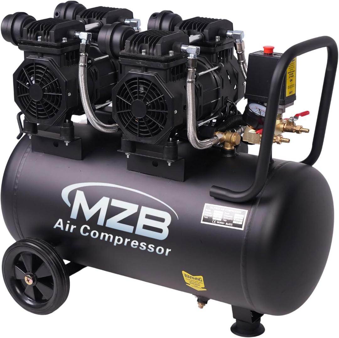 MZB 13 Gallon Ultra Quiet Air Compressor 115PSI Steel Tanks 72dB Noise Level Oil Free Air Compressor Ideal for Tire Inflation Pneumatic Tool Spray Painting
