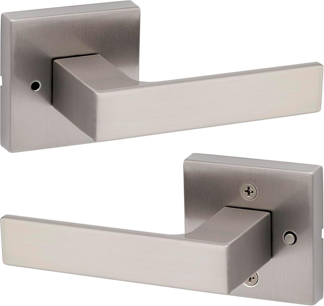 Kwikset Singapore Interior Privacy Door Handle with Lock, Door Lever For Bathroom and Bedroom, Satin Nickel Reversible Keyless Turn Lock, with Microban Protection