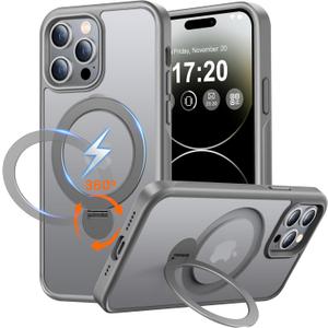 360 Rotatable Magnetic Stand for iPhone 14 pro max Case Compatible with Mag-Safe 16FT Military Drop Protection, Anti-Scratch/Fingerprint Shockproof iPhone 14 pro max Phone Case(Matte-Grey)