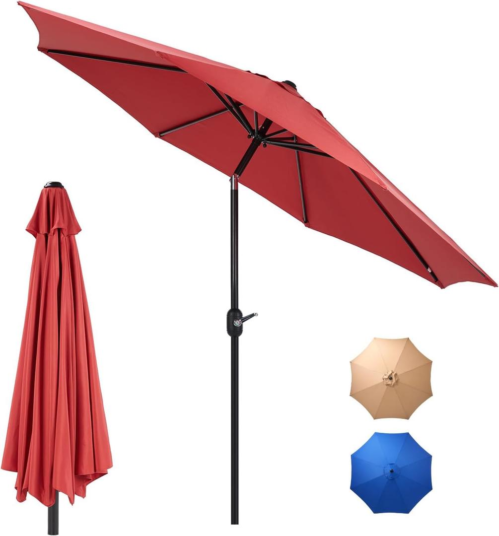 DUMOS 9FT Outdoor Patio Umbrella with Push Button Tilt and Crank, Table Umbrellas 8 Sturdy Ribs Waterproof for Pool,Market, Terrace, Beach, Outdoor Restaurant Red (New Red)