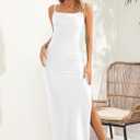 Aigeman Women Spaghetti Straps Cowl Neck Maxi Dress Bodycon Formal Dresses Ruched High Slit Cocktail Party Dress 60 (White, S)