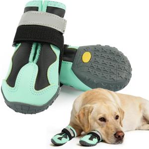 2 Pack Dog Shoes Waterproof, Non-Slip Dog Boots & paw ProtectorsDog Boot for hot Pavement,Winter Snow, Soft Comfortable SafeEasy to Wear, Dog Boots for Medium Large DogsGreen 5#