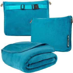 PAVILIA Travel Blanket Pillow, Soft Airplane Blanket 2-IN-1 Combo Set, Plane Blanket Compact Packable, Flight Essentials Car Pillow, Travelers Gifts Accessories Luggage Backpack Strap, 60x43 Teal Blue