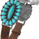 Minyee Leather Band Compatible with Apple Watch Band Women 42/46/38/40/41/44/45/49mm, Western Boho Turquoise Vintage Retro Designer Slim Thin Strap for iWatch Series 11 10 9 SE 8 7 6 5 4 3 2 1 Ultra