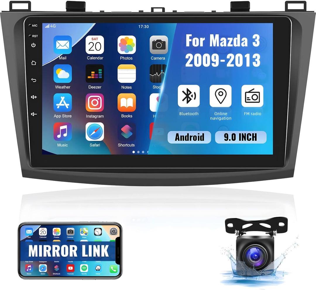 Android 13 Car Stereo for Mazda 3 2009-2013,9 Inch Touchscreen Car Radio Android Head Unit with Mirror Link GPS WiFi Bluetooth FM/RDS Radio SWC Dual USB/AUX-in+Backup Camera[1+32G]