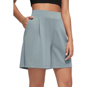 ODODOS Modal Soft Wide Leg Shorts for Women 6" High Waist Casual Relaxed Shorts with Pockets, Grey Blue, Medium (Gray, M)