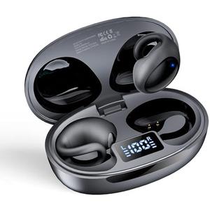 Hijoxp Open Ear Earbuds,Clip on Earbuds,Sport Bluetooth Headphones,with Dual Digital Display，IPX7 Waterproof Design ，44H Playtime，for Workouts and Running