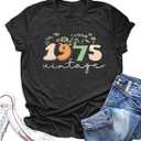 Vintage 1975 T-Shirt for Women 50th Birthday Gift Shirts Funny Flower Graphic Retro Birthday Casual Tee Tops (S)