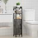 VECELO Small Bathroom Storage Cabinet, Slim Toilet Paper Holder with Shelves & Metal Racks, Organizer Cabinet for Narrow Spaces, Iron Gray, Farmhouse Style