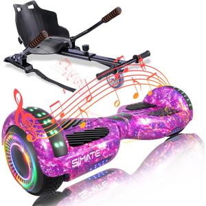 Hoverboard with Seat Attachment Combo, 6.5" Self Balancing Hover Boards with Bluetooth Speakers and LED Lights for Kids Adults Girls Boys(Include Go-Kart)