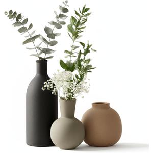 Ceramic Vase Set of 3, Modern Minimalist Farmhouse Style Home Decor Vases, Ideal for Pampas Grass & Dried Flowers, Perfect for Kitchen, Bedroom, Living Room & Dining Table Centerpiece