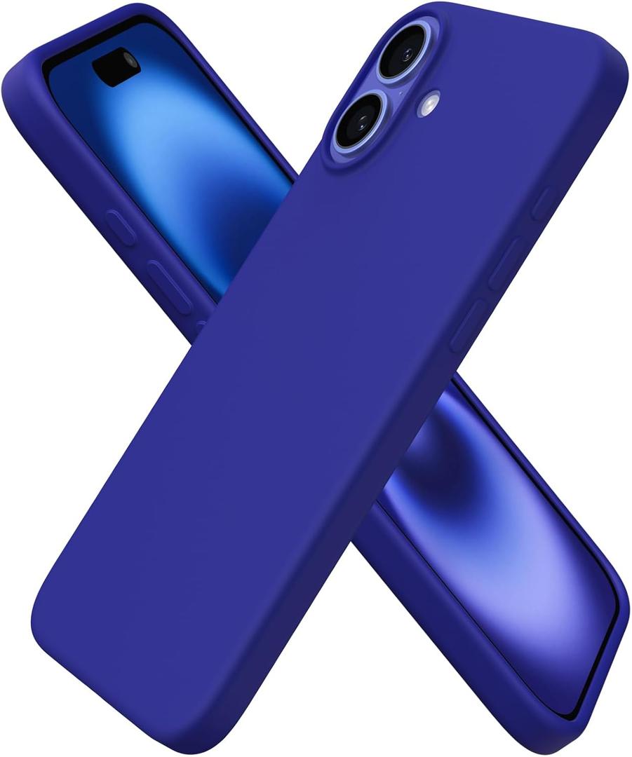 ORNARTO Compatible with iPhone 16 Plus Case 6.7, Slim Liquid Silicone 3 Layers Full Covered Soft Gel Rubber Phone Case Protective Cover 6.7 Inch, Klein Blue