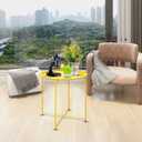 Garden 4 you Small Side Table, Round End Table, Outdoor Side Table with Metal Frame, Bedside Table for Living Room, Bedroom, Patio, Small Space, Yellow, round, 18.5-inch diameter x 19.5-inch height