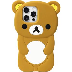 IAIYOXI Soft Silicone Bear Case for iPhone 14 Pro, Cute 3D Cartoon Teddy Bear Designed, Protective Lovely Fun Adorable Fashion Phone Case, Kawaii Cover for Women Girls Kids, Brown