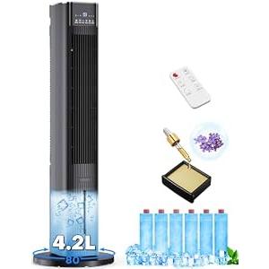 BIGOOSE 42 INCH Swamp Cooler Air Conditioner w/ 4 Modes & 3 Speeds, Aroma&Memory Function Evaporative Air Cooler, 4.2L Dual Tank, 15H Timer, 6 Ice Packs Portable Windowless Air Conditioner for Bedroom