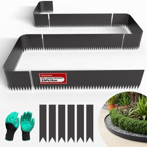 20ft. 6-Pack Galvanized Metal Edging for Landscaping - 40" L x 8" H Metal Landscape Edging with 6 Stakes, Hammer-in Steel Garden Border for Flower beds, Lawn & Yard (Black)