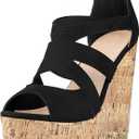 Allegra K Women's Platform Peep Toe Cutout Caged Cork Wedge Heel Sandals (Size 8.5)