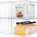 4-Pack Large Stackable Storage Drawers, Clear Acrylic Organizers with Handle, Easily Assemble for Kitchen Under-sink, Bathroom, Cabinet, Makeup, Closet, Medicine, Pantry Organization Bins